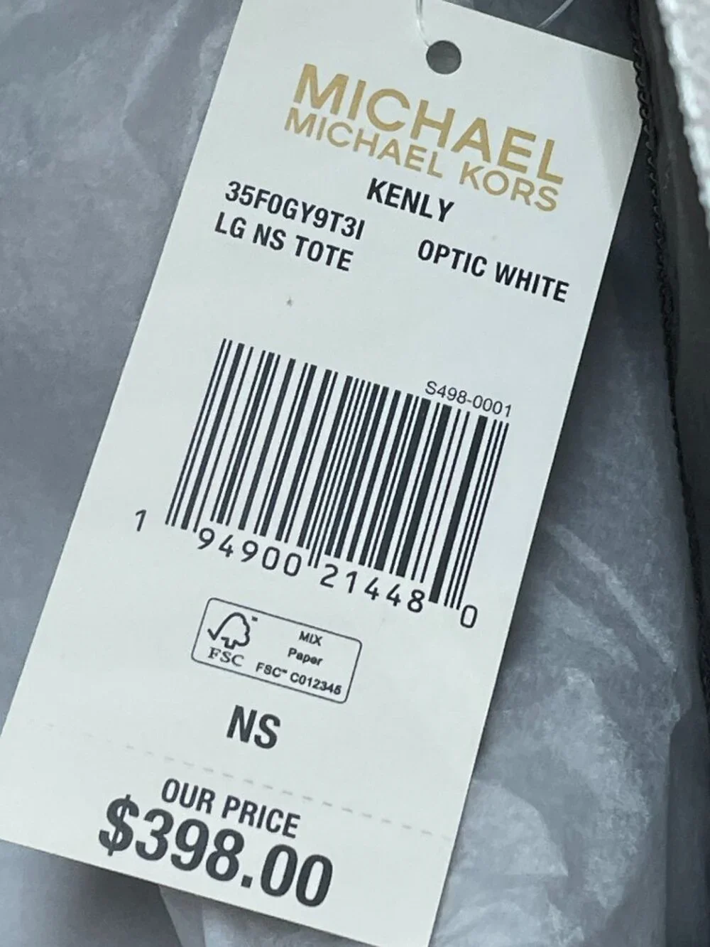 NWT Michael Kors Kenly Large Graphic Logo Tote Optic White $398